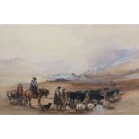 Circle of Thomas Miles Richardson - Highland Landscape with Cattle, Sheep and Figures, 19th