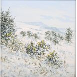Peter Jay - 'Winter on the Downs', 20th century oil on board, signed recto, titled verso, 14cm x