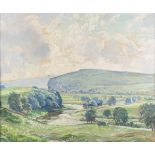 David Birch - Extensive Landscape View with River, 20th century oil on canvas-board, 49.5cm x
