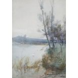 Thomas Marjoribanks Hay - 'Swans on a Loch', late 19th/early 20th century watercolour, signed recto,