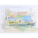 Andre Bicât - 'Fruit and Vegetable Boat, Burano, Venice', 20th century watercolour, signed recto,