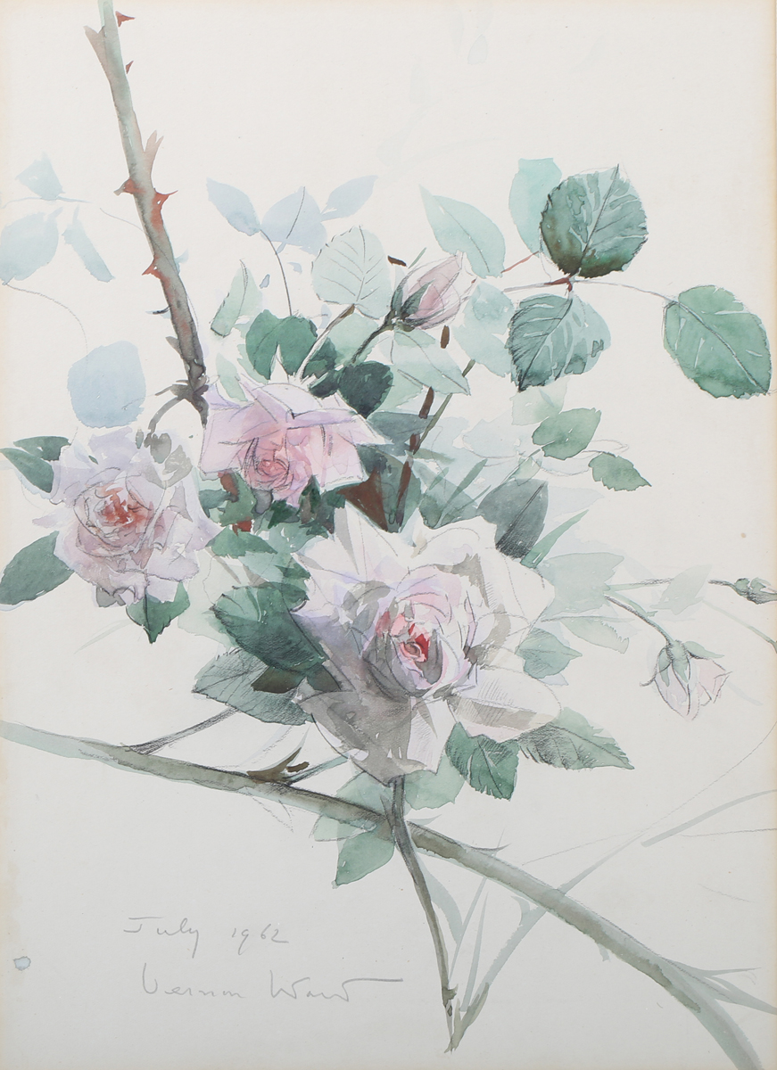 Vernon de Beauvoir Ward - 'Pink Roses' and 'Red Roses', a pair of watercolours, both signed and - Image 6 of 10