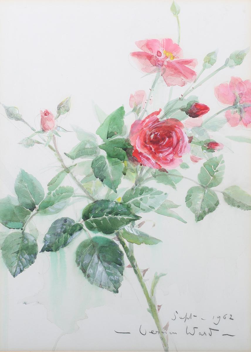 Vernon de Beauvoir Ward - 'Pink Roses' and 'Red Roses', a pair of watercolours, both signed and