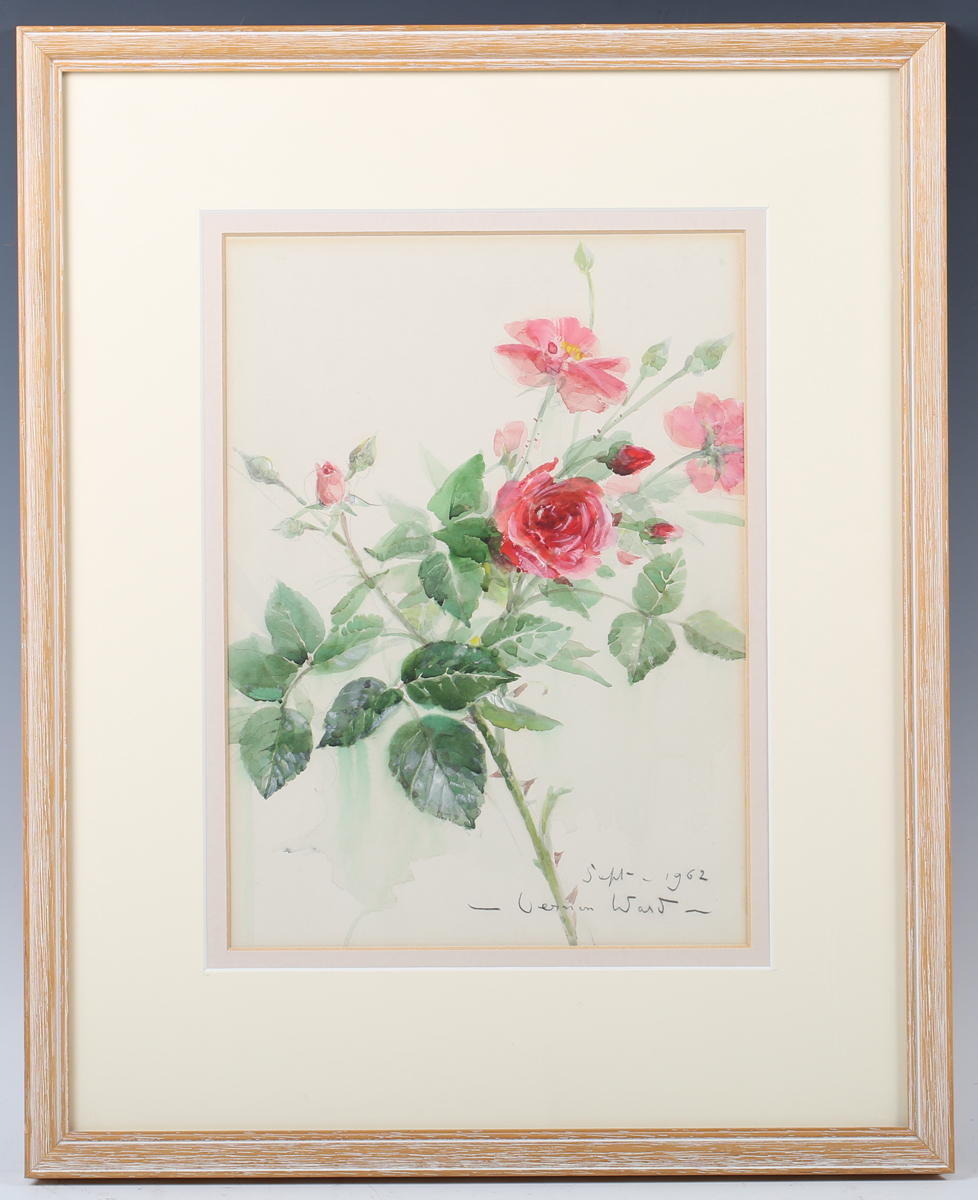 Vernon de Beauvoir Ward - 'Pink Roses' and 'Red Roses', a pair of watercolours, both signed and - Image 10 of 10