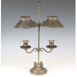 A 19th century patinated and gilt bronze adjustable twin-light student's lamp, the central stem