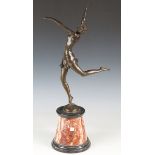 A modern brown patinated bronze model of an Art Nouveau exotic dancer, in the manner of Bruno