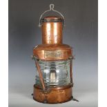 A mid-20th century copper 'Anchor' ship's lantern by 'Grimley & Sons Ltd' with swing-over handle,
