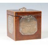 A George III mahogany and silver plate mounted offerings box, the top plate engraved 'The Poors