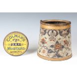 A mid-20th century Colman's Mustard advertising biscuit barrel, the exterior printed with foliage