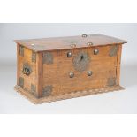 A late 19th/early 20th century Middle Eastern hardwood and copper mounted trunk, height 48cm,