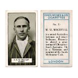 An album containing cigarette and trade cards of cricket interest including approximately 72