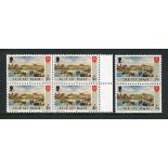 Isle of Man 1973 3p and 31/2p in unmounted mint blocks of four stamps with border colour error (SG