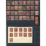 Great Britain stamps in three stock books from 1841, 1d and 2d, 1d Reds, surface printed, quantities