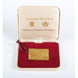 A 22ct gold stamp replica of a PUC £1, produced by Hallmark in a limited edition of 3000 in 1974,
