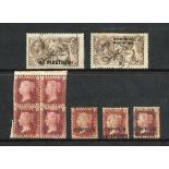 Great Britain stamps on card including 1d Red Plate 190 Mint block of four with inverted watermark