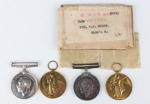 A group of First World War medals, comprising 1914-18 British War Medal and 1914-19 Victory Medal to