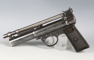 A Webley Senior .177 air pistol, numbered '5916' (losses to lower grip plates), with associated