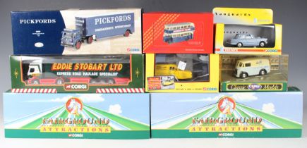 A collection of Corgi Classic buses, coaches, Fairground Attractions, Unsung Heroes and other