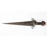 A 16th century Italian cinquedea dagger with double-edged triangular-section fullered blade, blade