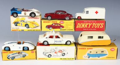 Twelve Dinky Toys, comprising No. 195 Jaguar 3.4 saloon, No. 133 Cunningham C-5R, No. 174 Ford