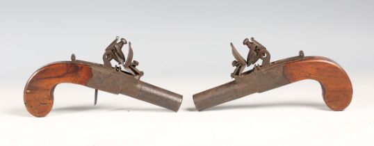 A pair of late 18th/early 19th century flintlock pistols by Brasher, London, each with turn-off