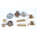 A collection of 20th century cap badges, shoulder titles and buttons, including Canadian, Royal