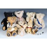 Six Steiff mohair teddy bears with gilt buttons and tags in left ear, comprising Teddybär 1953