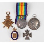 A 1914-15 Star to '43232. Pte.F.W.Dunckley, R.A.M.C.', a Hendon Education Committee silver cruciform