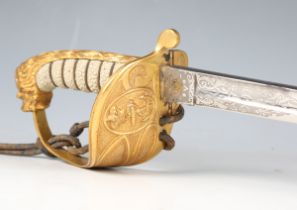 A Victorian naval officer's dress sword by E.T. Thurkle, Soho, London, with single-edged fullered