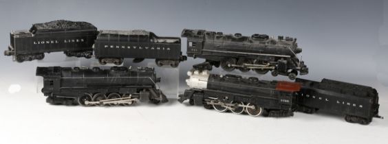 Five Lionel gauge O 3-rail electric steam locomotives and tenders with diecast bodies, comprising