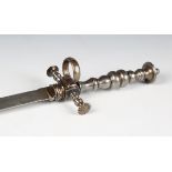A 17th century Italian all-steel stiletto dagger with single-edged diamond-section blade, blade