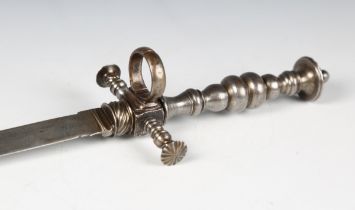 A 17th century Italian all-steel stiletto dagger with single-edged diamond-section blade, blade