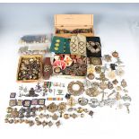 A large collection of various military buttons, badges and other militaria, including a Royal Sussex