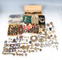 A large collection of various military buttons, badges and other militaria, including a Royal Sussex