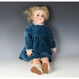 A Jules Verlingue bisque head doll, impressed '11 France', with blonde wig, fixed blue eyes, open