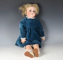 A Jules Verlingue bisque head doll, impressed '11 France', with blonde wig, fixed blue eyes, open