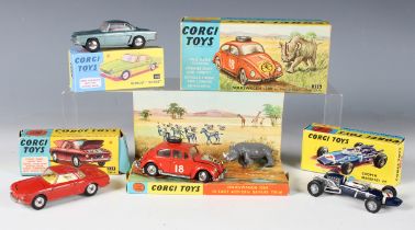 A Corgi Toys No. 256 Volkswagen 1200 in East African safari trim, boxed, a No. 239 Volkswagen 1500