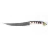 An early 20th century Persian dagger with swept fullered watered blade, blade length 15.5cm,