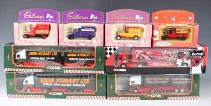 A collection of Corgi commercial vehicles, including Superhauler, Eddie Stobart, coaches and