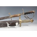 A 19th century French artilleryman's gladius sword with swollen double-edged blade, blade length