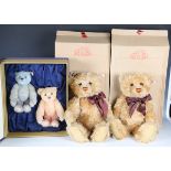 Two modern Steiff mohair Year 2000 teddy bears, both boxed, and a Hello 2000 Good-Bye 1999 box set