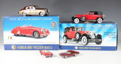 Three Franklin Mint 1:24 scale model cars, comprising 1937 Alfa Romeo 2900B, boxed, 1929 Rolls-Royce