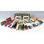 A collection of diecast buses, commercial vehicles, coaches and cars, including Corgi The Original