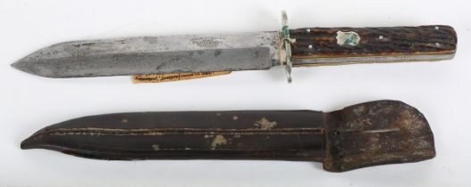A late Victorian English Bowie type knife by George Butler & Co with single-edged spear-point blade,