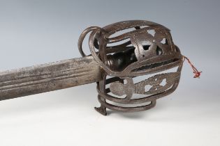 A 19th century and later-constructed claymore with straight double-edged blade, probably