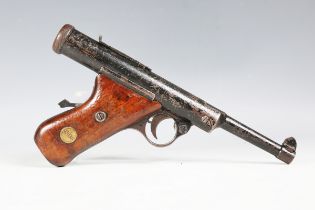 A Haenel Model 28 .177 air pistol with break-barrel action, the steel body marked 'Haenel Mod 28,