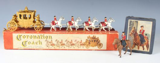 A Lesney Coronation Coach and a Timpo Queen Elizabeth II on horseback, both boxed (boxes creased and