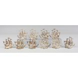 A set of ten Continental silver menu holders, each cast in the form of a three-masted sailing ship