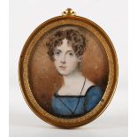 Adela Geddes née Plimer - Oval Half Length Miniature Self Portrait at 14 years, 19th century