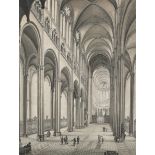 Auguste Joron - Interior of Amiens Cathedral, France, a pair of 19th century monochrome